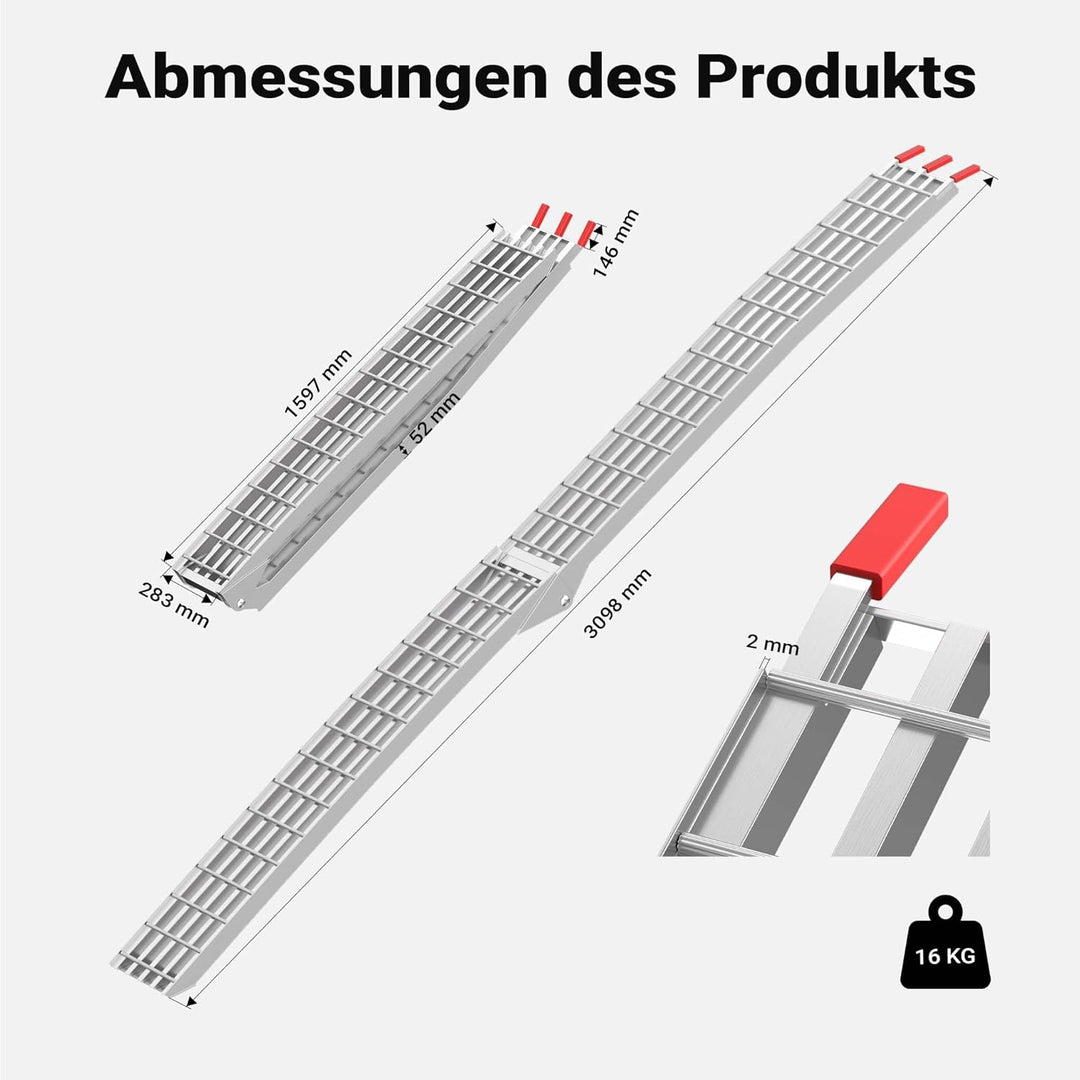 Auffahrrampe Motorrad ATV Quad faltbar Aluminium Auffahrschiene Fahrrampe Laderampe 310cm
