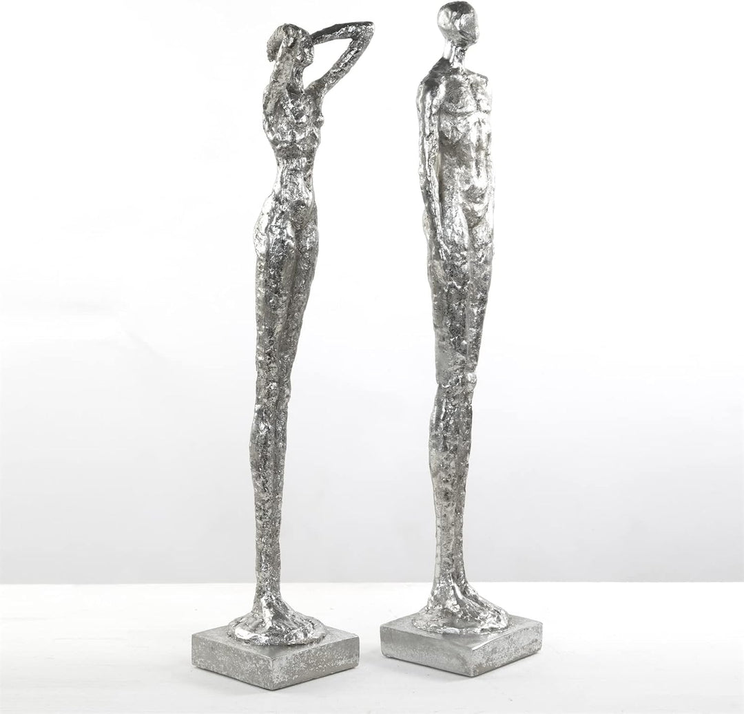 DESIGN DELIGHTS Moderne SKULPTUR Millenium | Mann & Frau, 2-teilig, Poly Kunststein, Silber 59 cm |