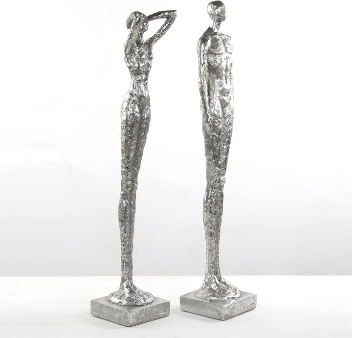 DESIGN DELIGHTS Moderne SKULPTUR Millenium | Mann & Frau, 2-teilig, Poly Kunststein, Silber 59 cm |