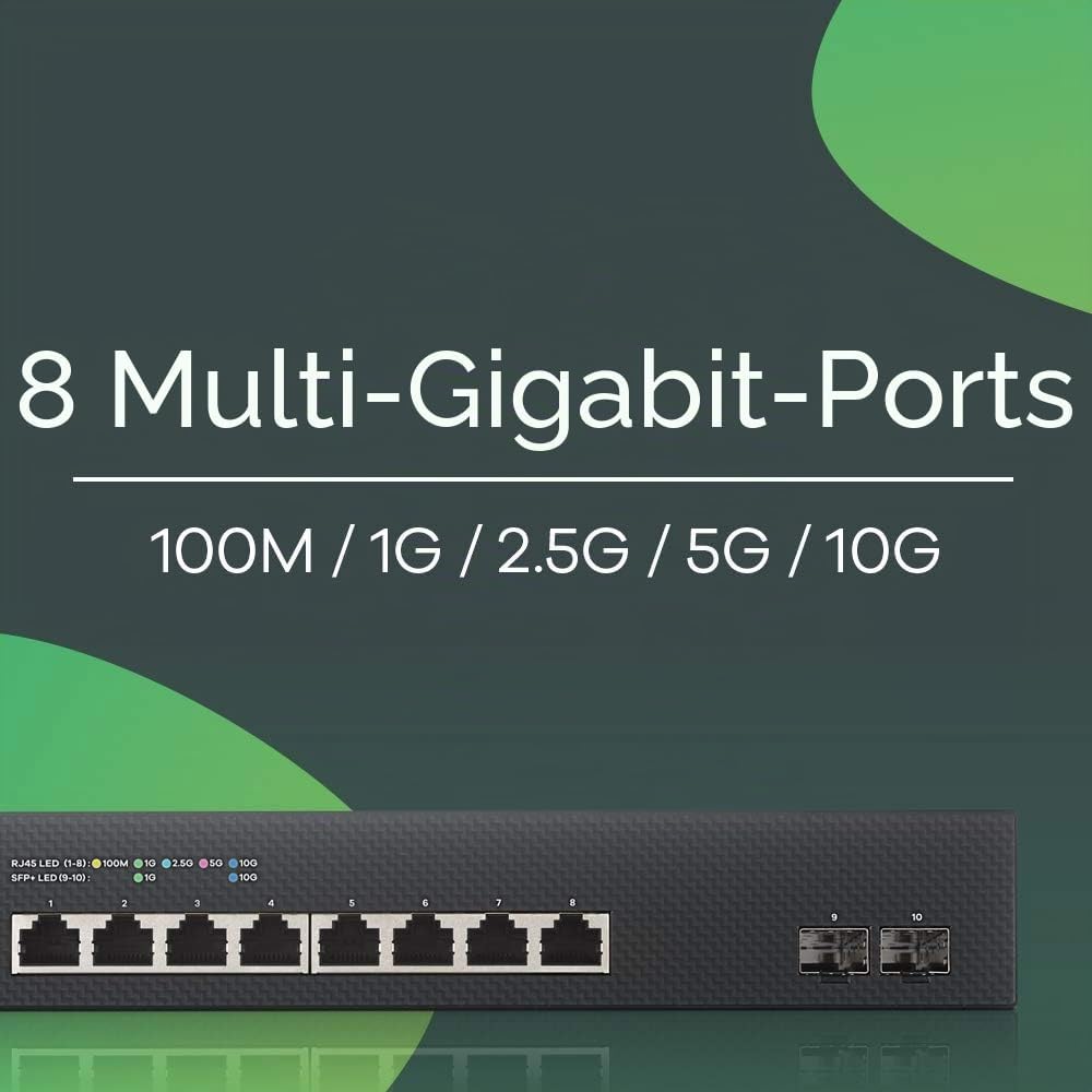 ZyXEL NebulaFlex Smart-Managed Switch mit 8 Ports, Multi-Gigabit + 2 10G Glasfaser-Ports [XS1930-10]