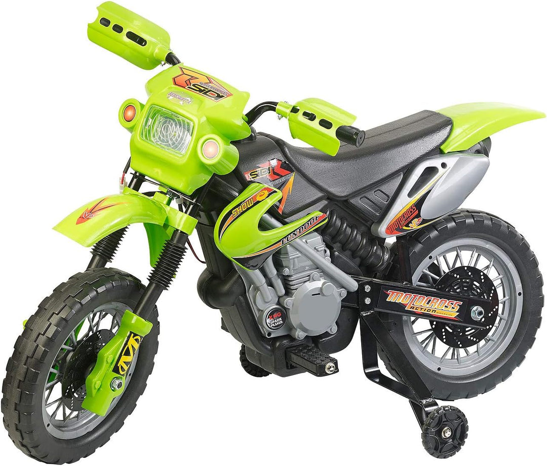 Playtastic Motorrad: Kinder-Elektromotorrad mit Stützrädern, Licht- & Sound-Effekte, 3 km/h (Motorra