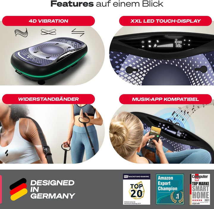 Sportstech 4D Premium Vibrationsplatte | Smart LED I 3 leise Motoren INext-Level Training mit Workou