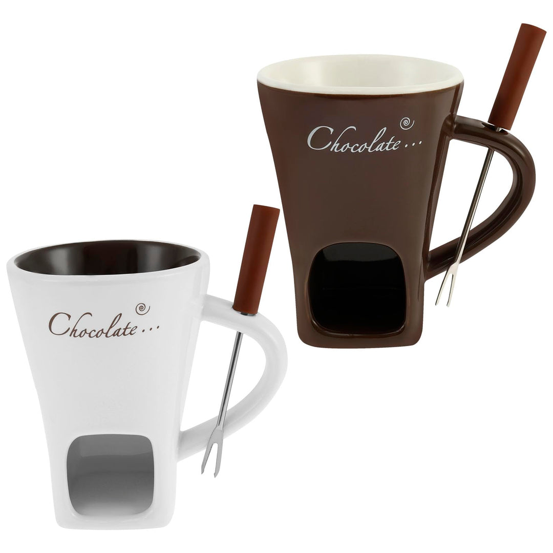 2 Stück Schokofondue Tasse,Schokoladen Fondue Becher Set,Keramik Schokoladenfondue mit Gabel,Schokol