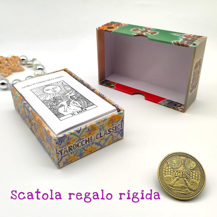 Klassisches Tarotdeck mit 78 Karten für Anfänger mit Leitfaden auf Italienisch.