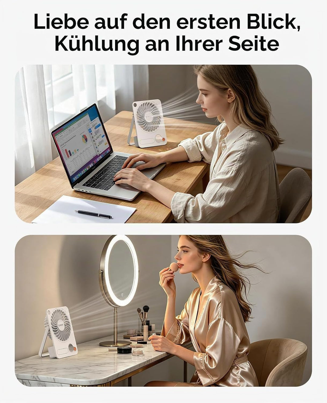 ORICO DoFan USB Tischventilator mit 3200 RPM, 3600mAh Akku &amp; LED Nachtlicht, 180° Flexibler Halterun