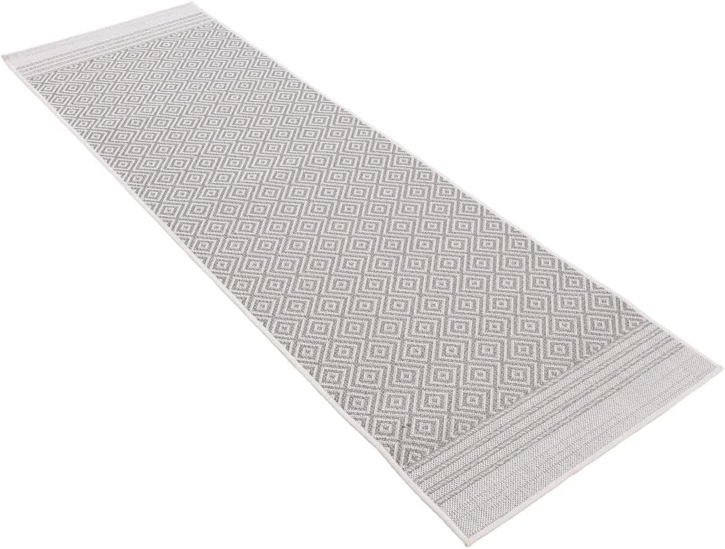 carpetfine In- und Outdoor Teppich Boho Läufer Beige Flachgewebeteppich 75x200 cm | Moderner Teppich