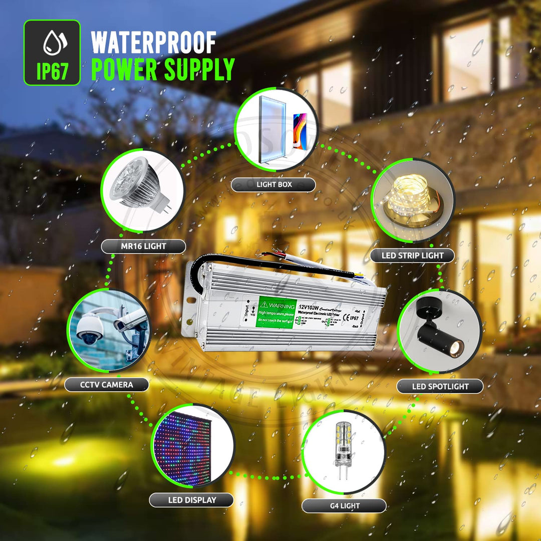 12 V wasserdichter IP67_LED-Treiber-Netzteil-Transformator 240V DC 12V 25A 300W für LED-Streifen UK