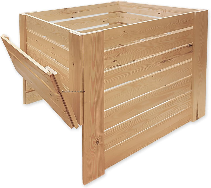MG Design Holz Komposter 80 x 80 cm – Gartenkomposter aus Holz mit Klappe, Stabiler Kompostbehälter