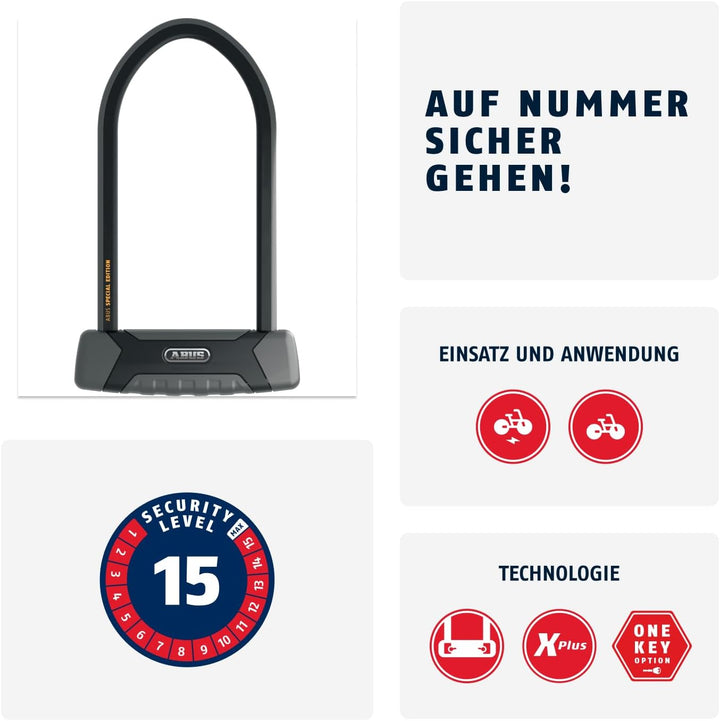 ABUS Bügelschloss Granit XPlus 540 + USH-Halterung 23 cm Schwarz/Orange, 23 cm Schwarz/Orange