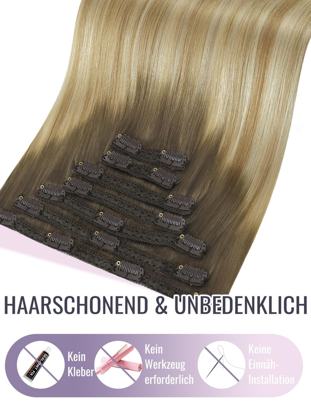 Fshine Extensions Echthaar Clip, 35cm 7 Stücke 120g Haarextension Echthaar Clip Haarverlängerung Mit