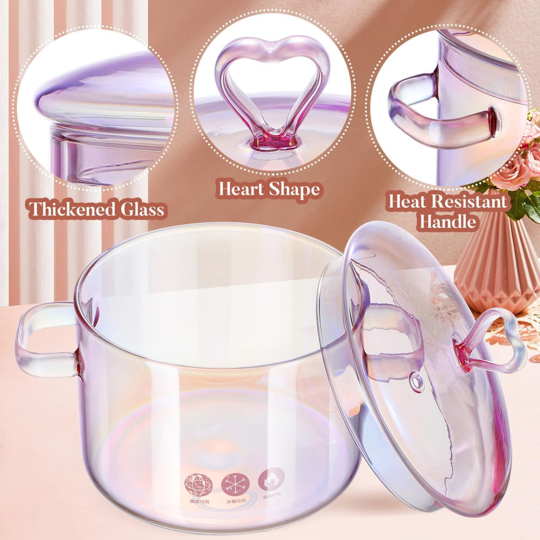ERINGOGO Glas-Kochtopf Mit Deckel 1.5L Suppentopf Mit Doppelgriff Aus Hochwertigem Borosilikatglas F
