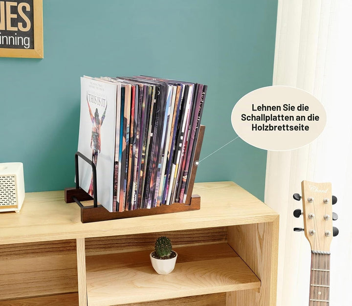 Mkono Vinyl Aufzeichnung Aufbewahrungshalter Massivholz Ständer mit schwarzem Metall Rack Modern Alb