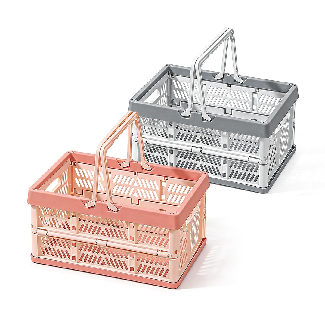 Klappkorb Faltbar, 2er Set (Rosa + Grau), Klappbox Klein mit Henkel 10 L, Multifunktionaler Aufbewah