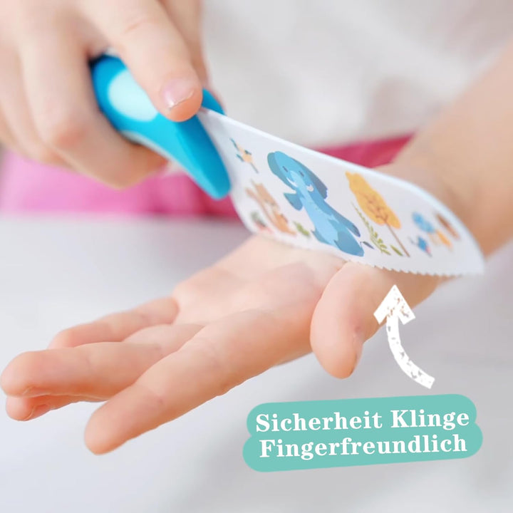 Kibbidea Kindermesser-Set 4-teilig, Küchenmesser für Kinder ab 3 Jahren, Edelstahl, Abgerundete Klin