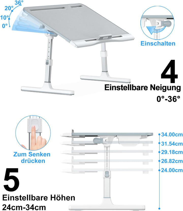 Laptoptisch, Potuopy Leder verstellbare Höhe Winkel faltbar Betttisch, X-Large Laptop Tisch für Sofa