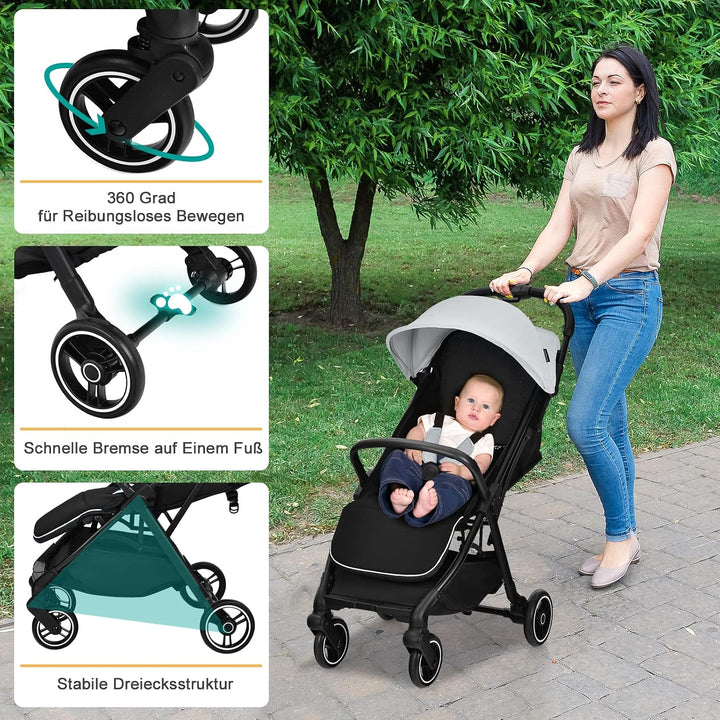 GOPLUS Zusammenklappbarer Kinderwagen, Buggy mit Verstellbarer Rückenlehne &amp; Fussstütze &amp; Bremse, 5-