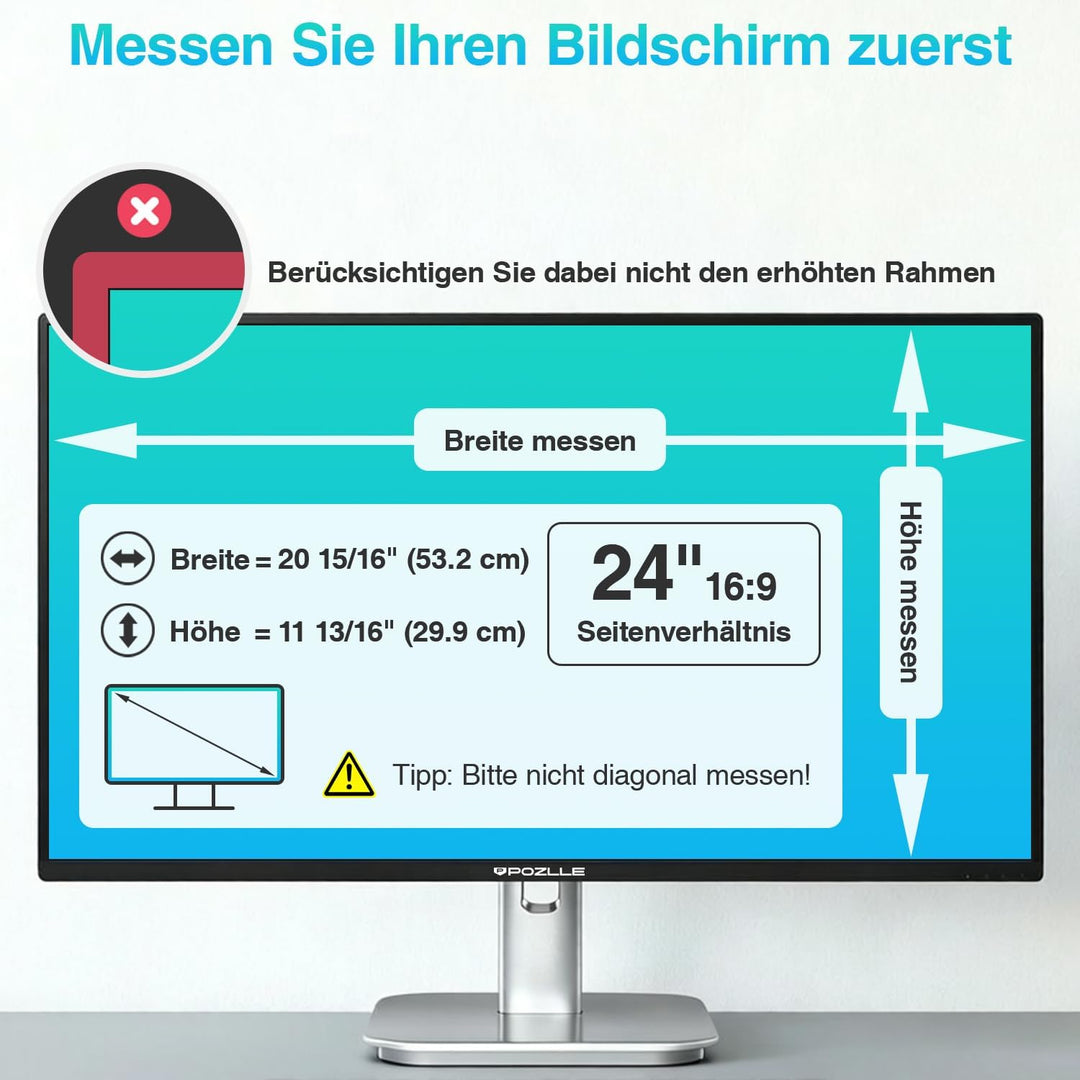 Pozlle 24-Zoll-Computer-Sichtschutzschild für 16:9-Breitbild-Desktop-Monitor - Blendfreier Blaulicht