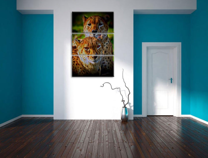 schönes Geparden-Paar NewArt 3-Teiler Leinwandbild 120x80 Bild auf Leinwand, XXL riesige Bilder fert