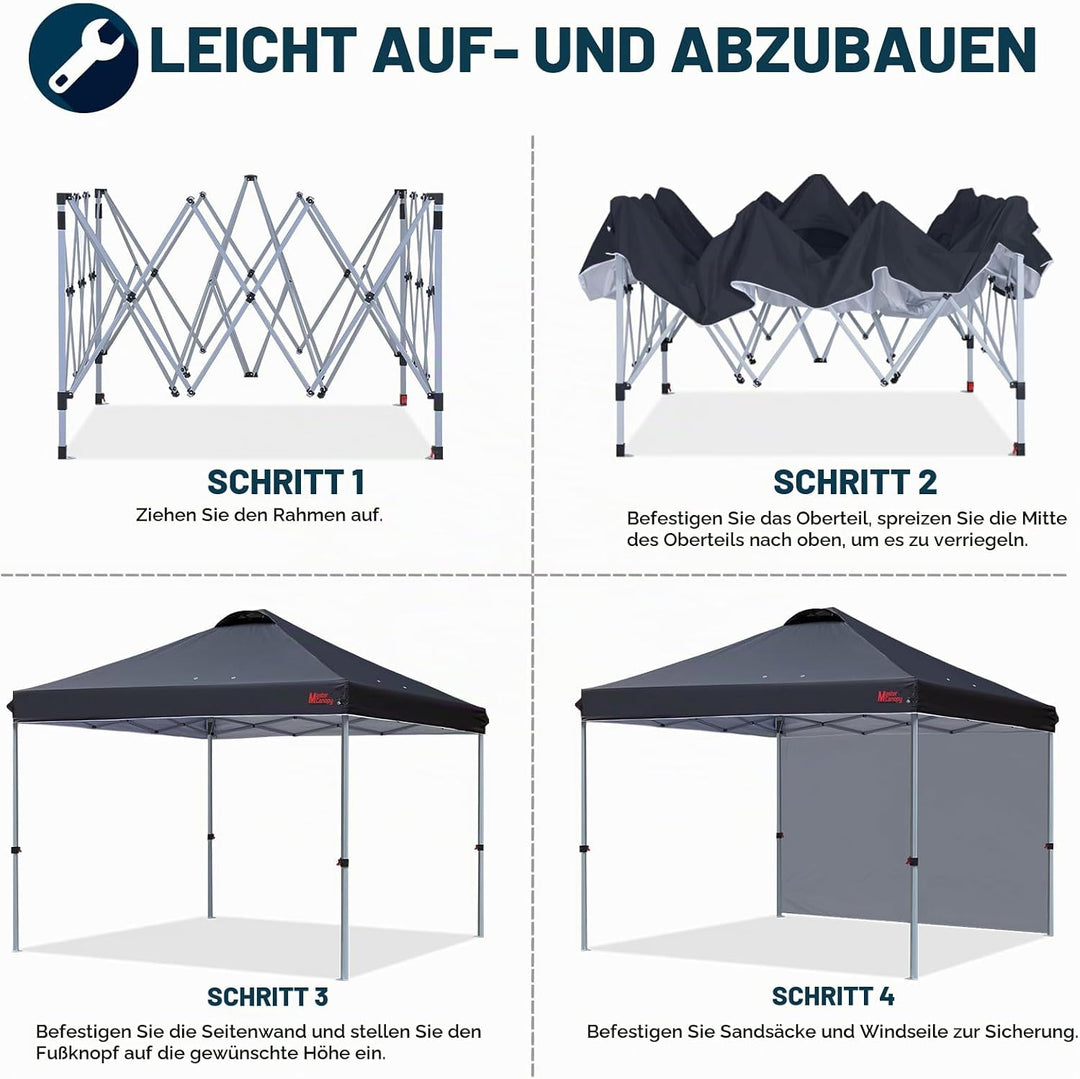 MASTERCANOPY 2,5 x 2,5 m Pop-up-Pavillon Faltpavillon Festzelt mit Entlüftung &amp; 1 Seitenwand/Seitent