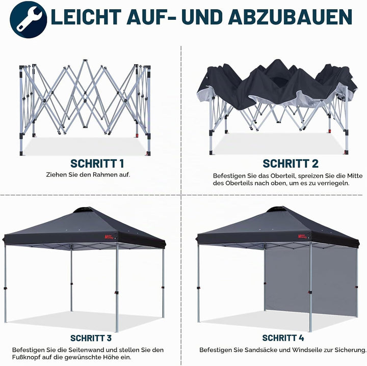 MASTERCANOPY 2,5 x 2,5 m Pop-up-Pavillon Faltpavillon Festzelt mit Entlüftung &amp; 1 Seitenwand/Seitent