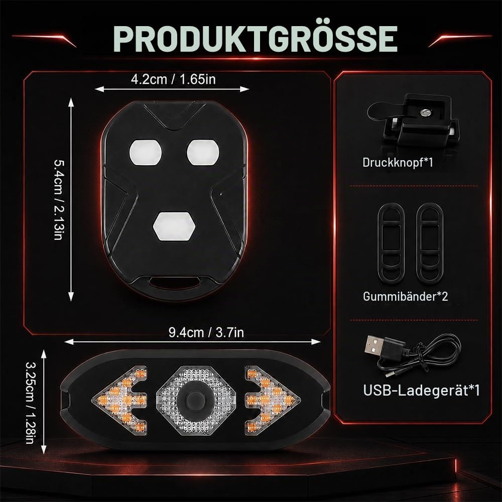 Blinker E Scooter, IPX4 USB Wiederaufladbar E Scooter Blinker mit Funkfernbedienung, Automatische Br