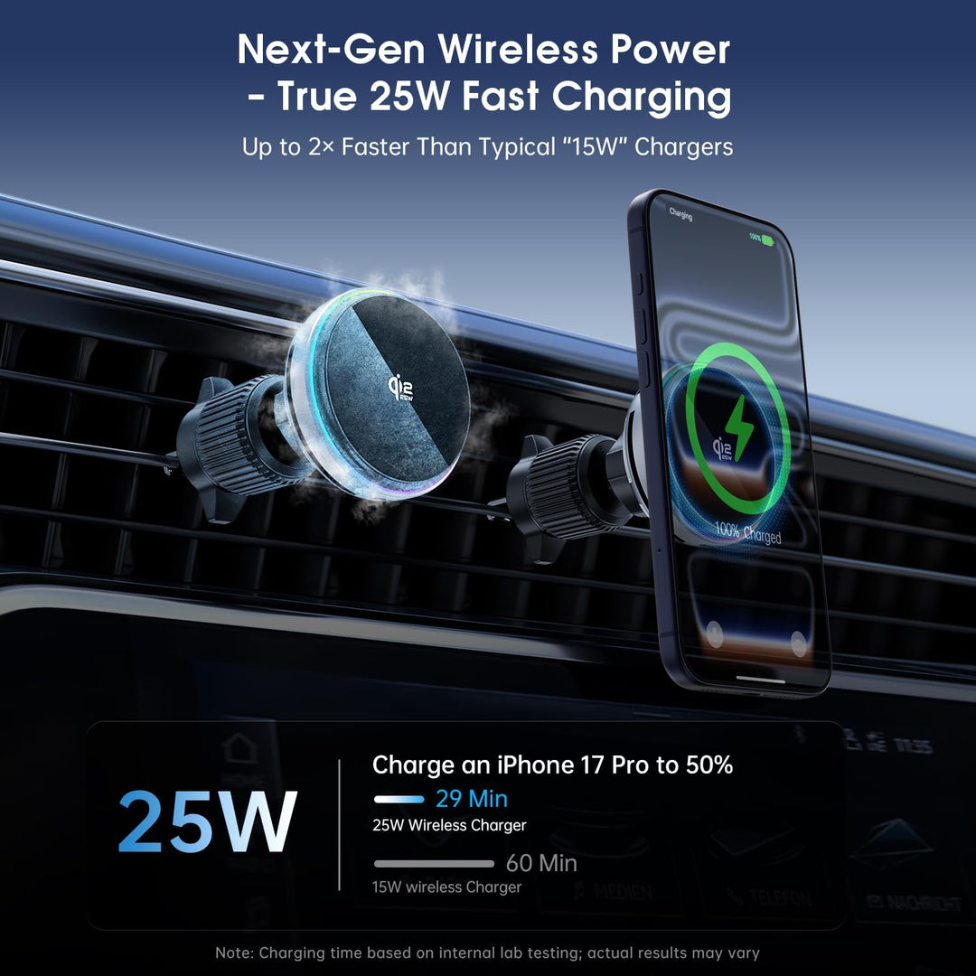 25W Magnetisches Kabelloses Autoladegerät mit Kühlventilator, Polmxs für MagSafe Handyhalterung Auto