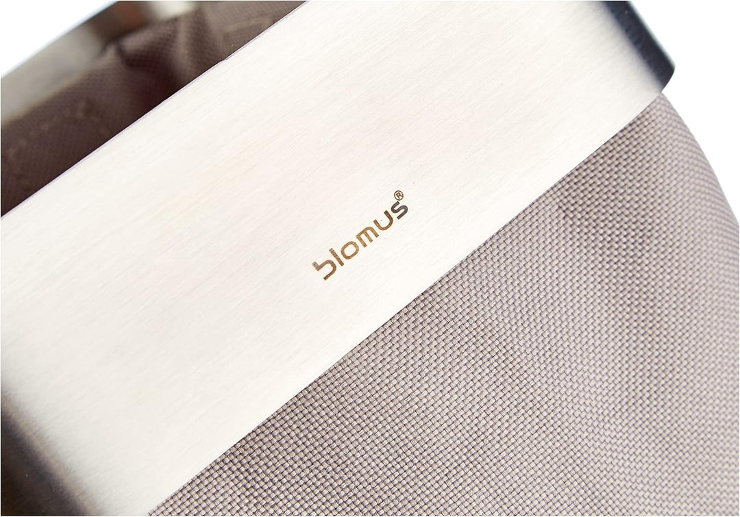 blomus -NEXIO- Gästehandtuchkorb aus mattiertem Edelstahl und Baumwoll-Stofftasche, stilvolles Taupe