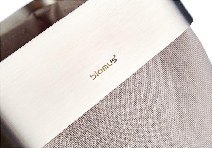 blomus -NEXIO- Gästehandtuchkorb aus mattiertem Edelstahl und Baumwoll-Stofftasche, stilvolles Taupe