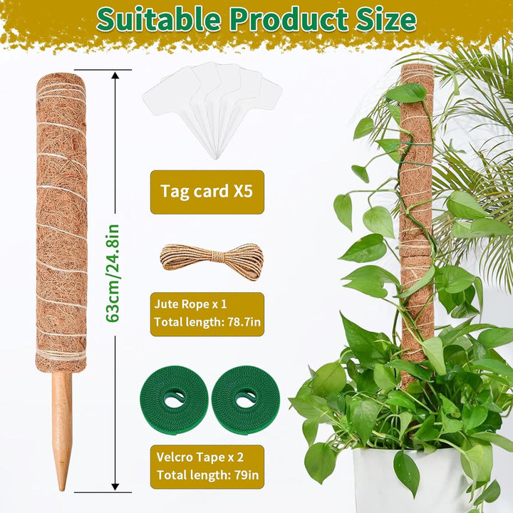 4 Stück 40CM Monstera Rankhilfe Moosstab Pflanzenstütze, Pflanzenstab für Monstera, Handmade Coco Co