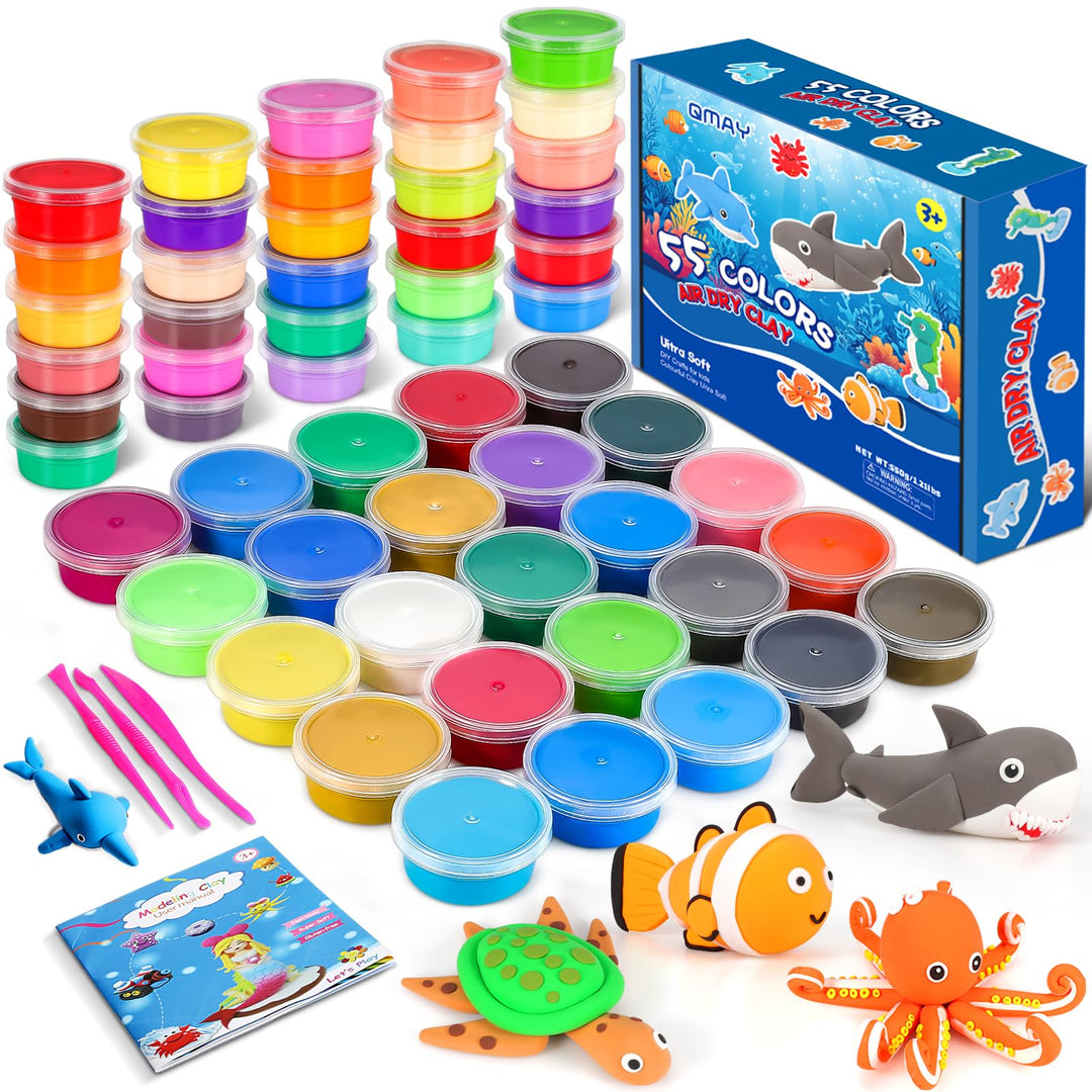 Modelliermasse Lufttrocknend, QMAY 55 Farben Lufttrockener Magischer Knete für Kinder, Air Dry Clay,