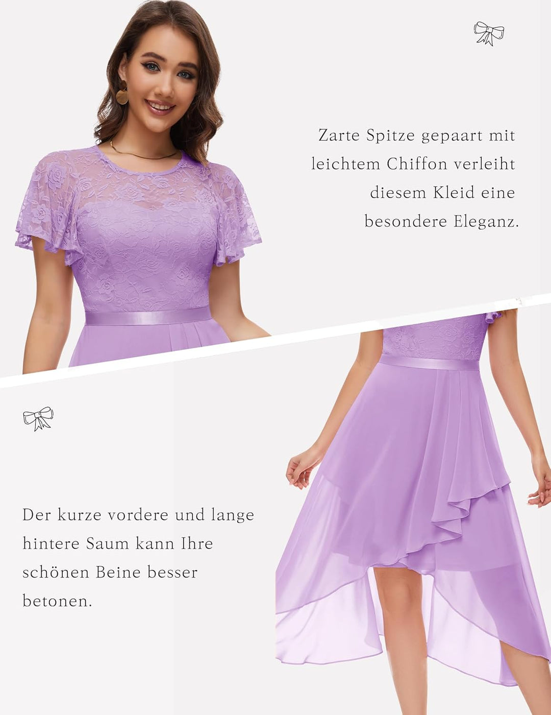 Wedtrend Abendkleid Damen Elegant Cocktailkleid High Low Ballkleider mit Spitzen A Linie für Hochzei