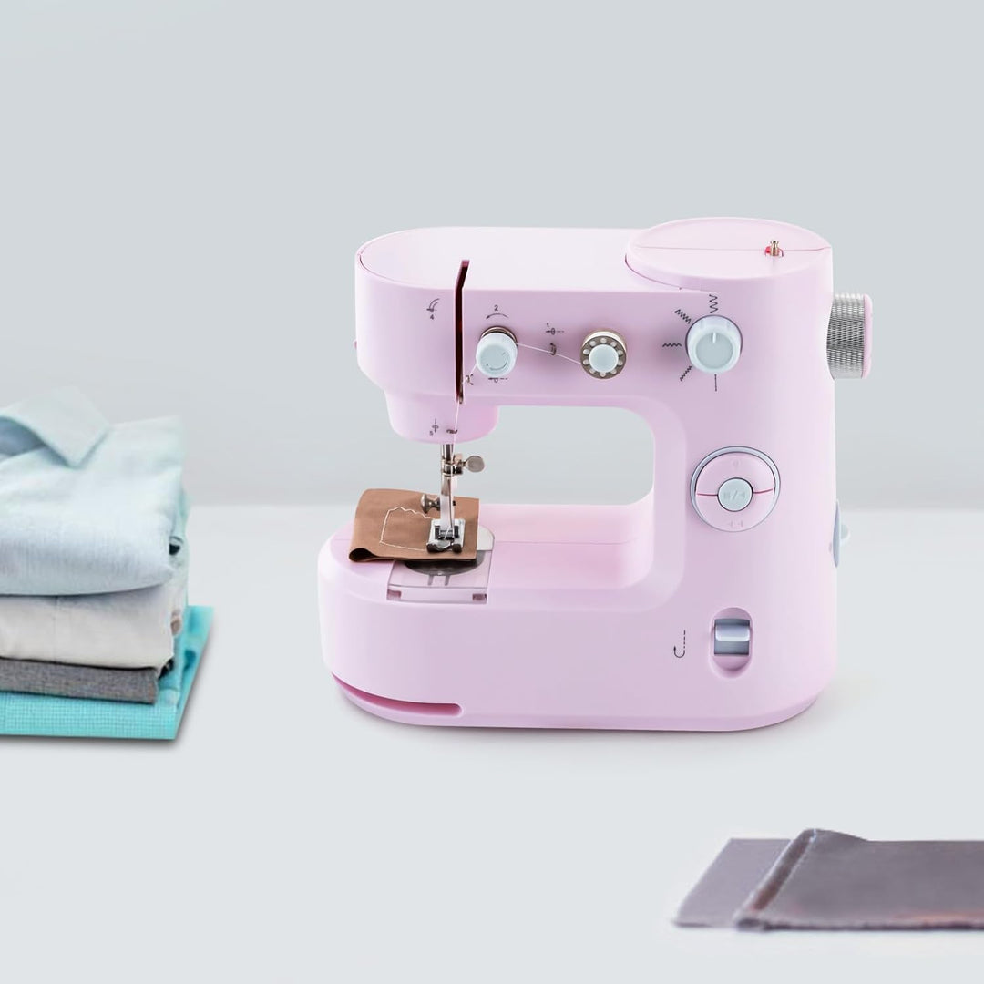 Handnähmaschine für Anfänger, Mini Elektrische Tragbare Nähmaschine mit 5 Nähprogrammen, Hand und Fu