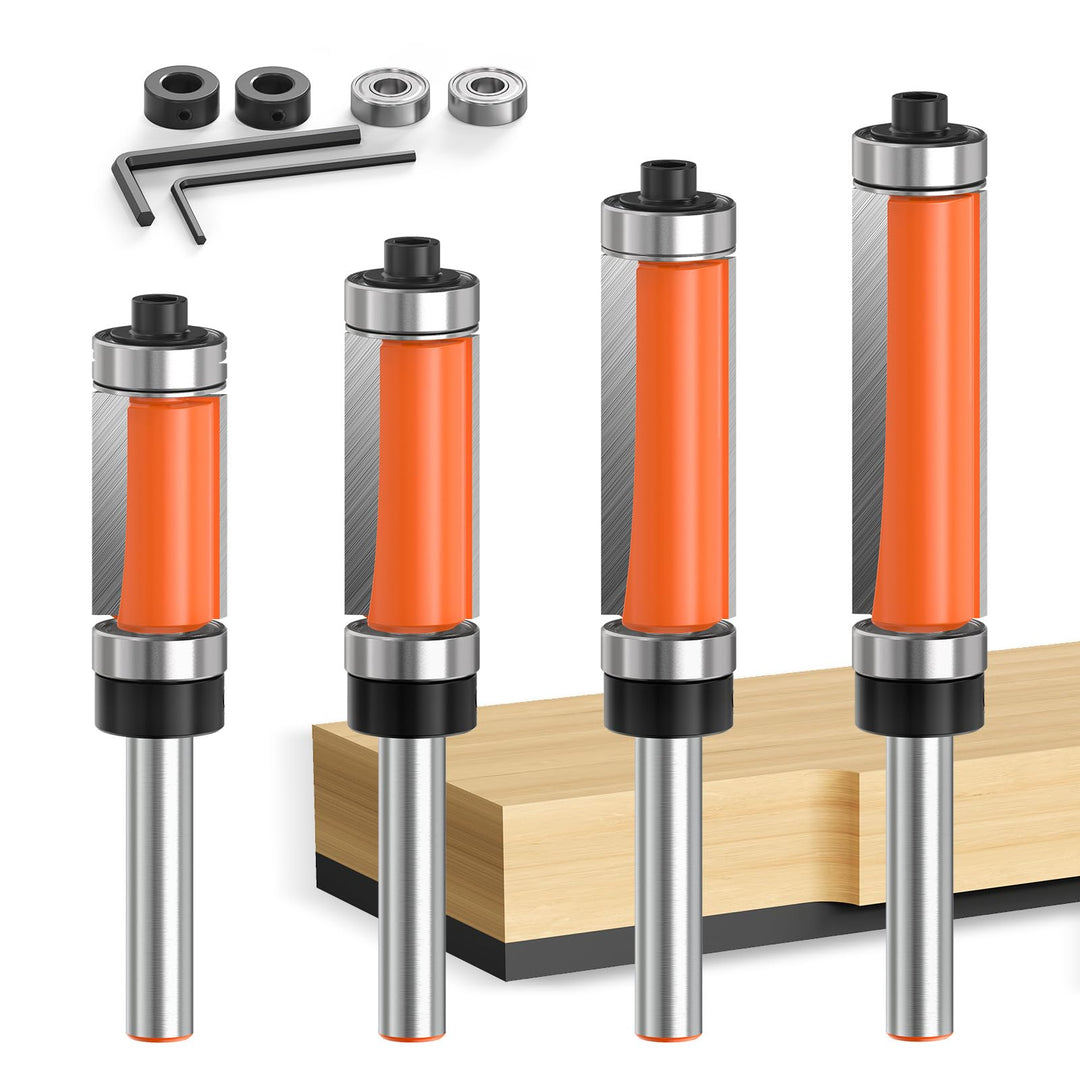 4 Stück Set Bündigfräser 6 mm Schaft, Kopierfräser für Oberfräse, Holzbearbeitungswerkzeug mit obere