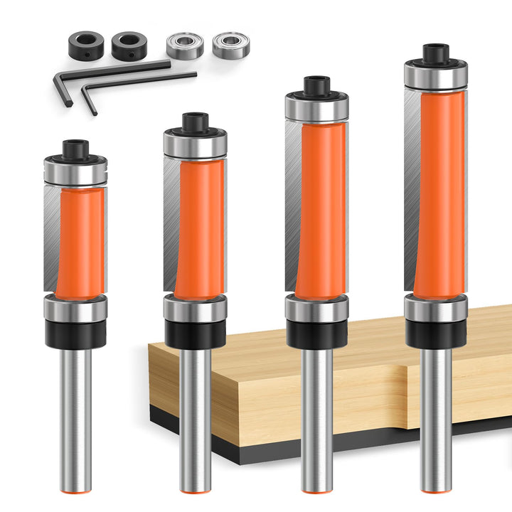 4 Stück Set Bündigfräser 6 mm Schaft, Kopierfräser für Oberfräse, Holzbearbeitungswerkzeug mit obere