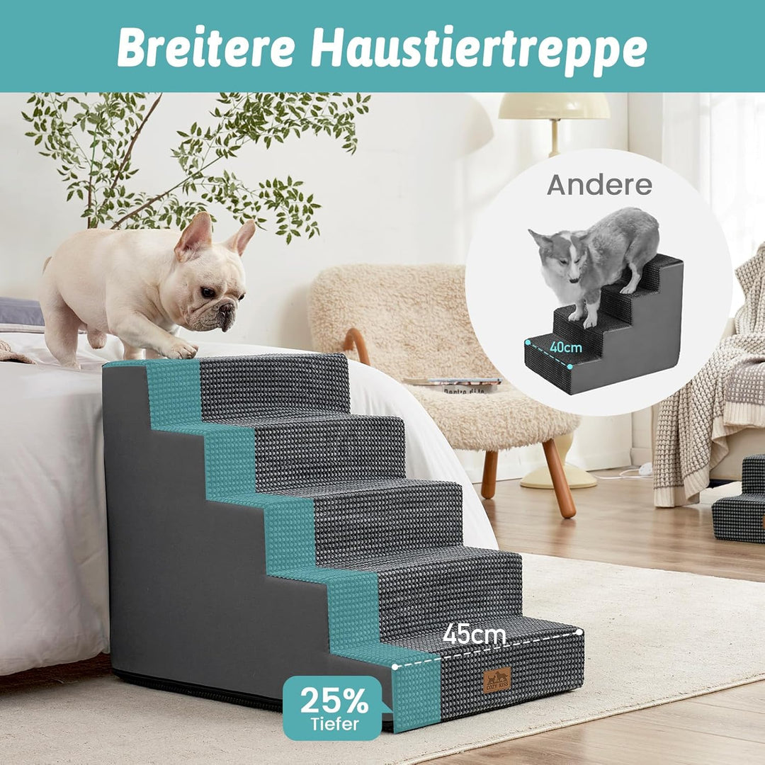 Hundetreppe für Kleine Hunde, 5 Stufen Breiter Haustiertreppe für Bett Couch Auto, 60cm Hoch Hochdic