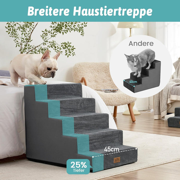 Hundetreppe für Kleine Hunde, 5 Stufen Breiter Haustiertreppe für Bett Couch Auto, 60cm Hoch Hochdic