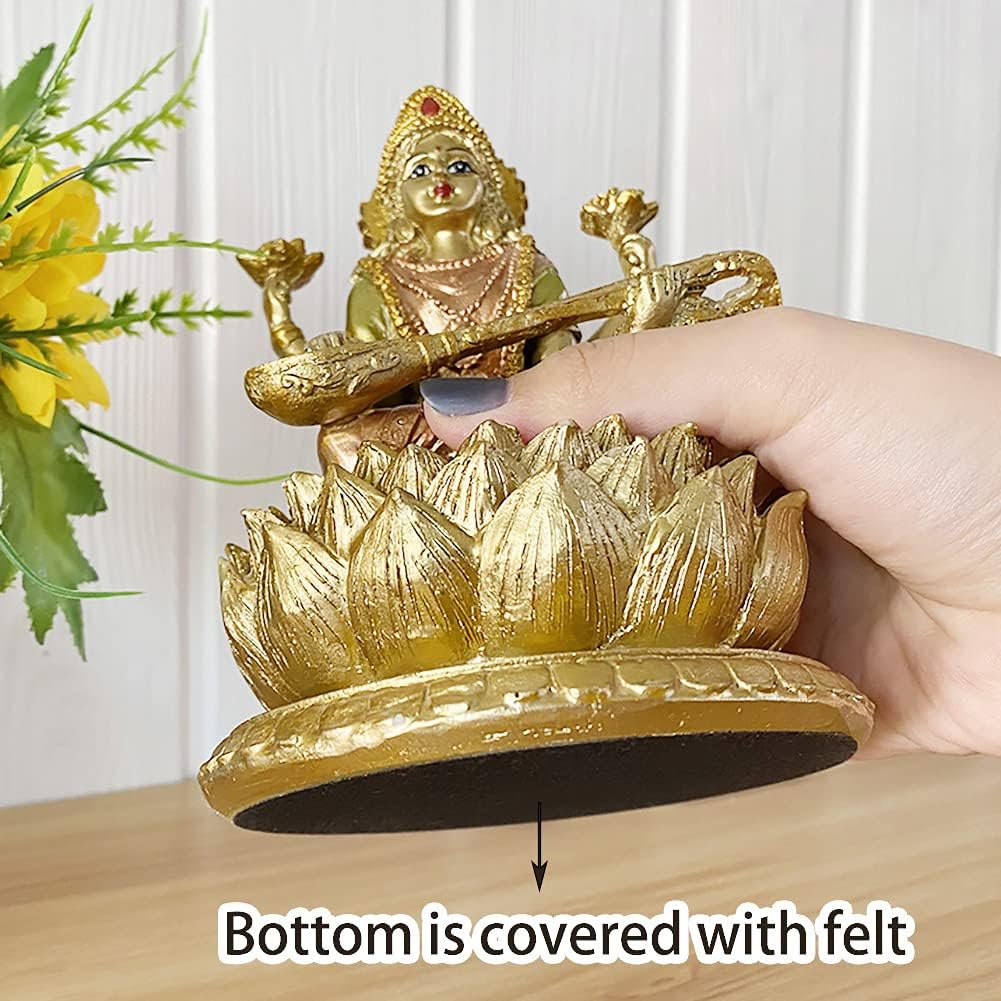 BangBangDa Hindu-Göttin Lord Saraswati Statue – Indisches Idol der Musik sitzend auf Lotus-Skulptur