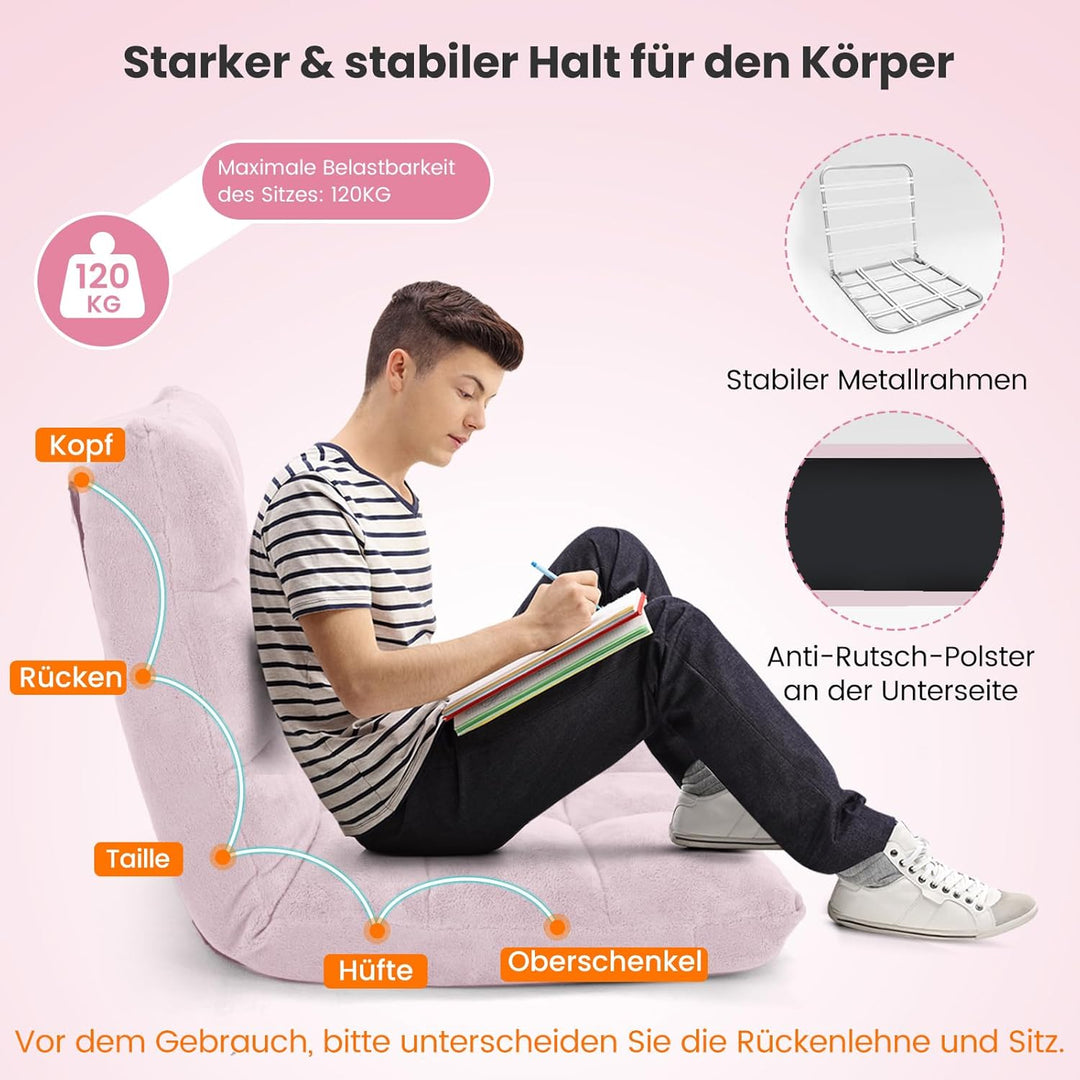 RELAX4LIFE Bodenstuhl Klappbar, Bodensessel mit Verstellbarer Rückenlehne &amp; Liegefunktion, Bodensitz