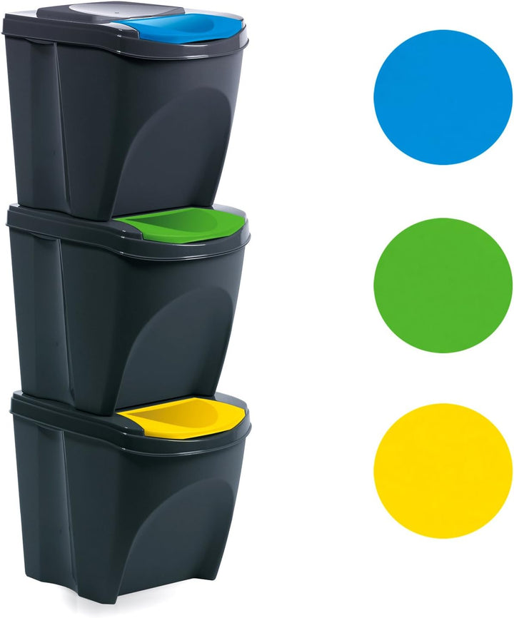 Mülleimer Abfalleimer Mülltrennsystem 75L - 3x25L Behälter Sorti Box Müllsortierer 3 Farben von rg-v