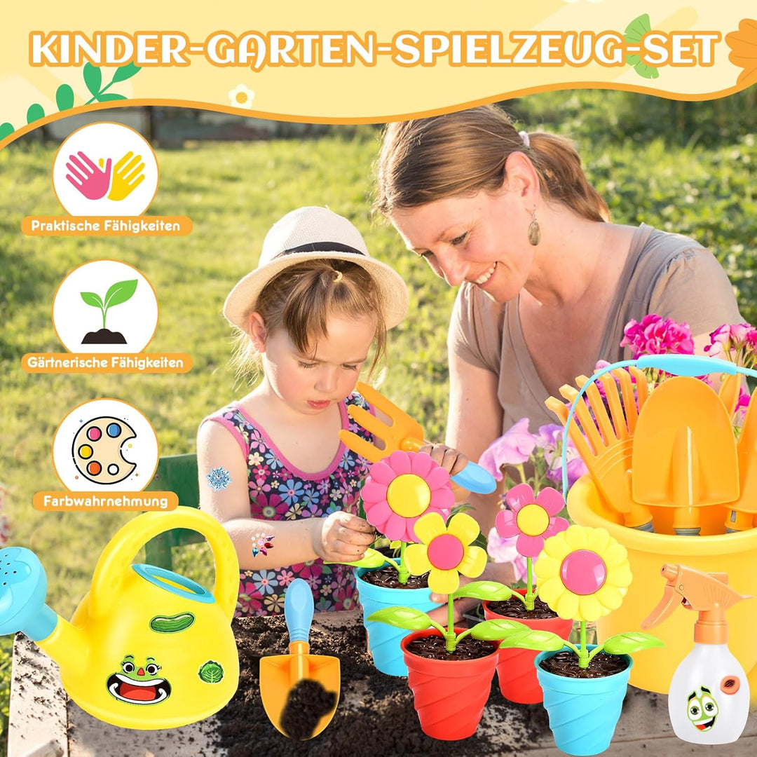 Kinder Gartengeräte Gartenspielzeug, Gartenwerkzeug Set mit Rechen Giesskanne Schaufel Harke Garten