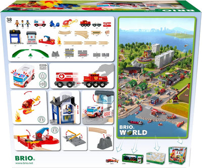 BRIO World 36025 Polizei und Feuerwehr Set Deluxe & 36022 - Rettungshubschrauber - Empfohlen für Kin