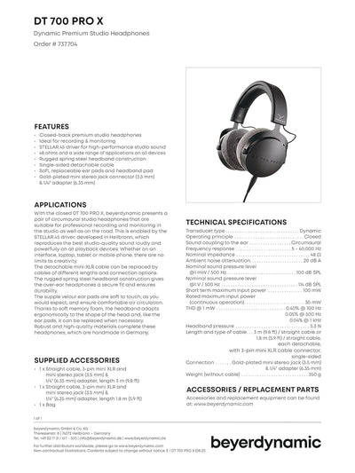 beyerdynamic DT 700 PRO X Geschlossener Studio-Kopfhörer mit STELLAR.45 Treiber für Recording & Moni