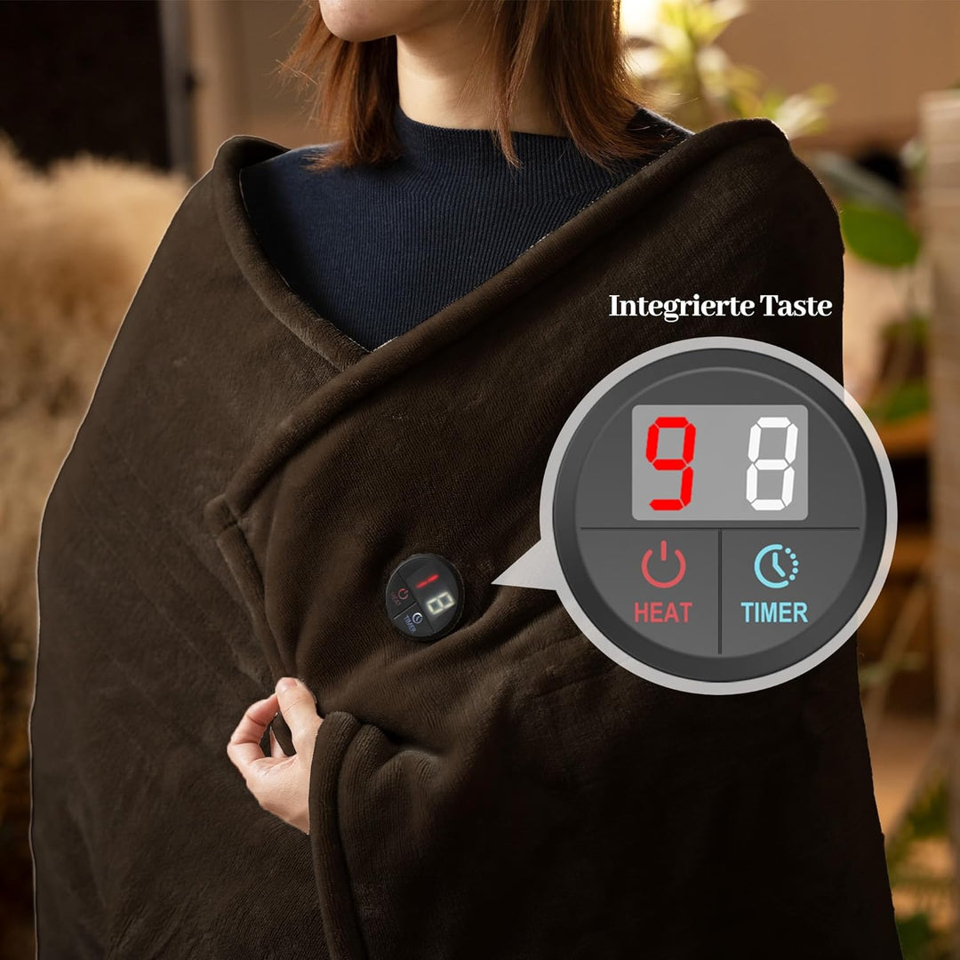 GOTCOZY Wärmedecke Heizdecke 130x180 cm – Ein Knopf Wärmedecke Elektrisch mit 10 Heizstufen & 9-Stun