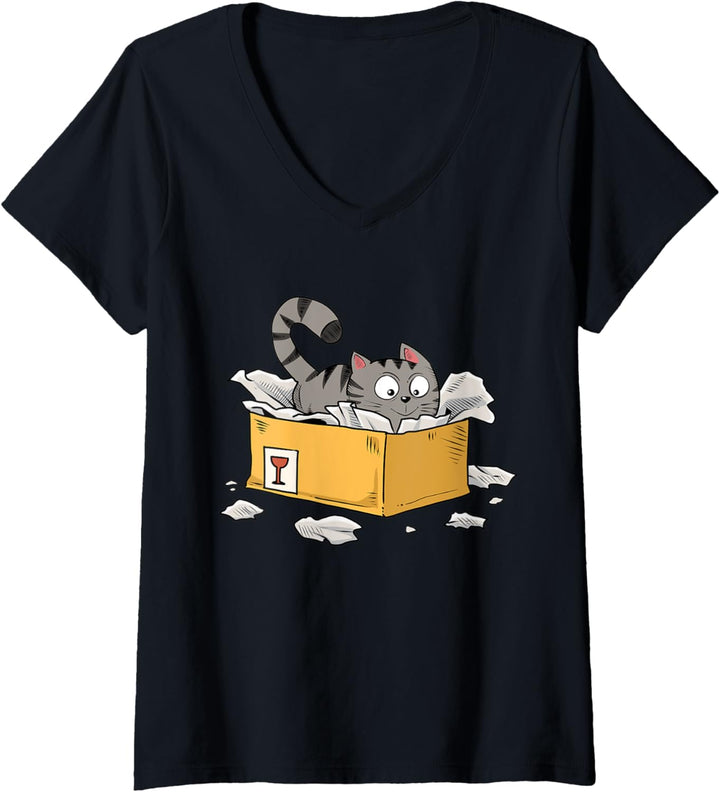 Damen Lustiges Katzen kätzchen T-Shirt mit V-Ausschnitt