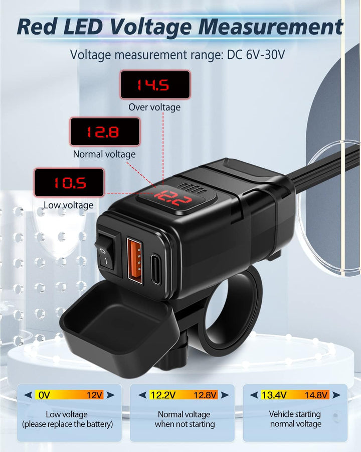 Extractme Motorrad-Handy-Ladegerät, 6,4 A Dual USB Typ C PD & Quick Charge 3.0 Motorrad USB-Ladegerä