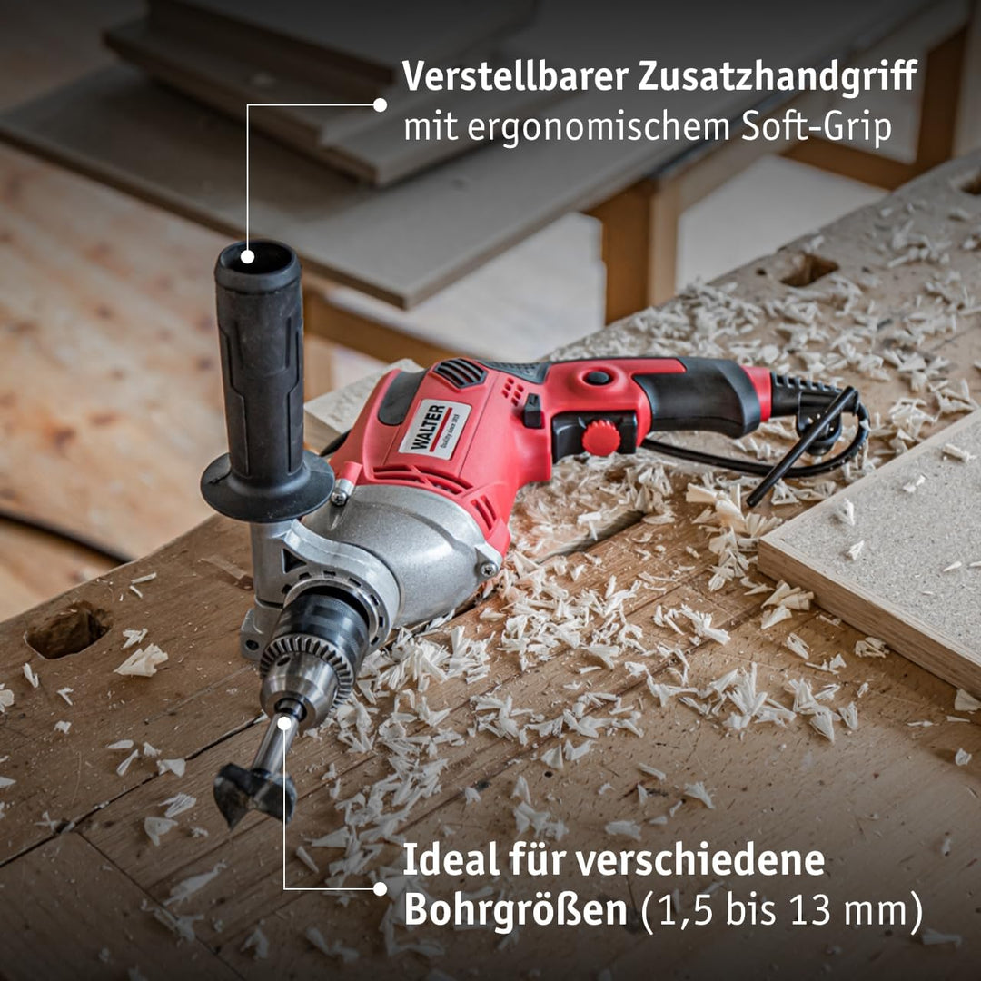 WALTER Schlagbohrmaschine (910 Watt, elektr. Drehzahlregelung, mit zweiten Handgriff, Tiefenanschlag