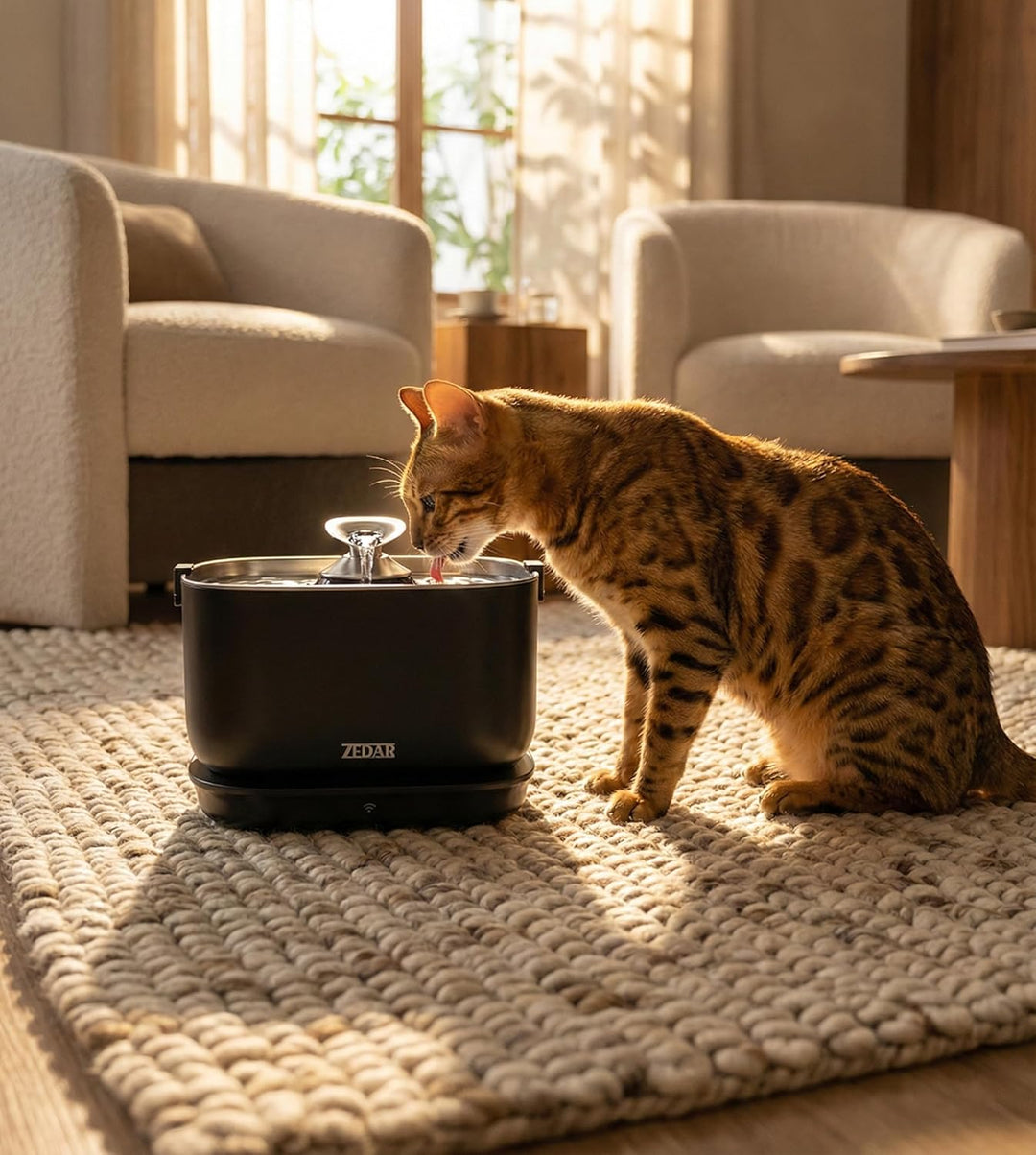 Zedar WF600 Edelstahl Drahtloser Trinkbrunnen mit APP für Katze oder Hund - Inklusive 3 Filtern - Ka