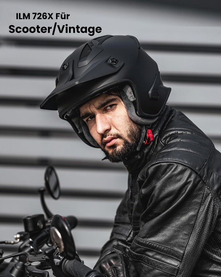 ILM Helm Motorrad Integralhelm Motocross Herren Damen Vintage Retro mit Visier ECE Model 726X XL Sch