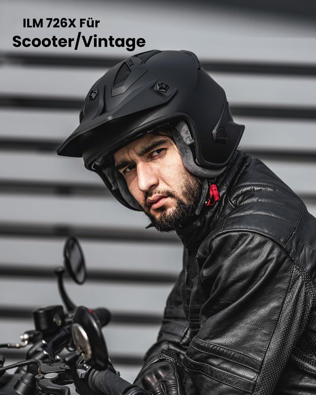 ILM Helm Motorrad Integralhelm Motocross Herren Damen Vintage Retro mit Visier ECE Model 726X M Schw
