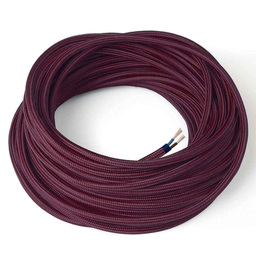 Amarcords - Textilkabel für Lampen BORDEAUX, rund, Seide, 10 Meter, mit 2 Leiter 2x0,75 - Stoffkabel